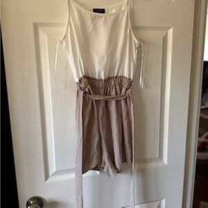 White and Tan Sleeveless Romper